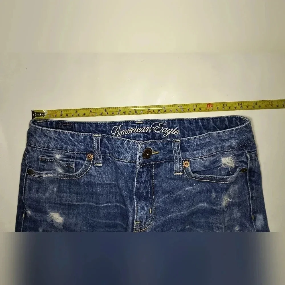 American Eagle Women's Distressed Blue Denim Jean Shorts, 2